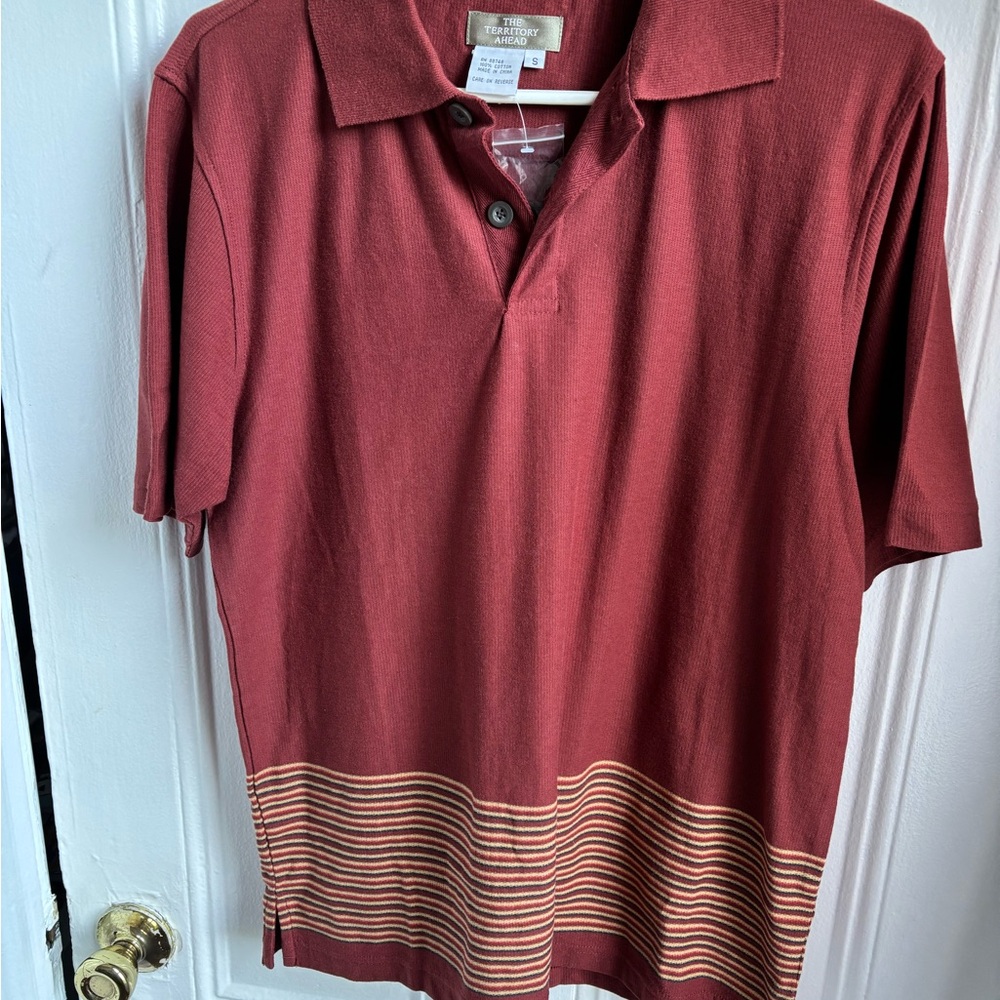 The Territory Ahead Men's Maroon brown Polo Shirt 100% Cotton 90s vibe deadstock